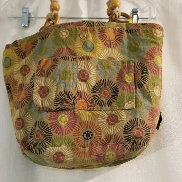 Cream Knit Canvas Floral Pattern Satchel Bag - Picture 5 of 12